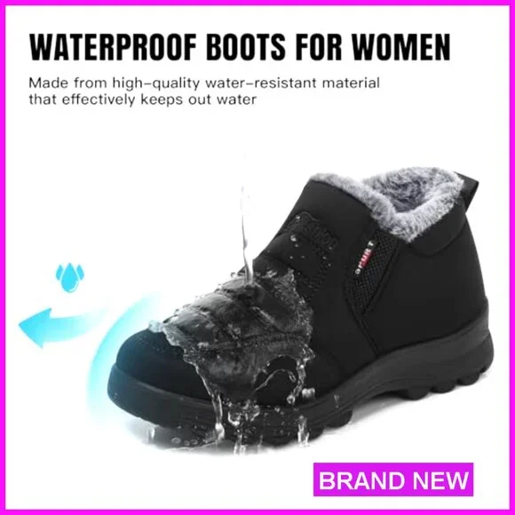 Winter Ankle Booties Waterproof Synthetic Leather Side Zip Fashion Boots